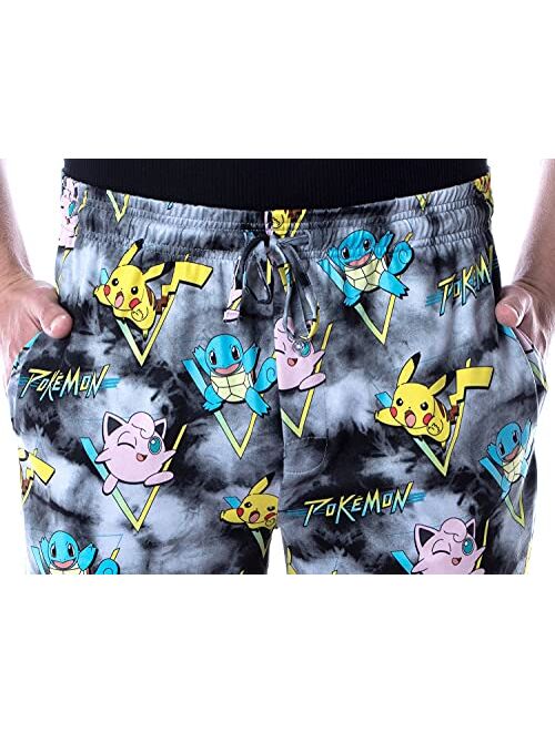 Mad Engine Pokémon Men's Pikachu Squirtle and Jigglypuff Tie Dye Adult Sleep Bottoms Pajama Pants