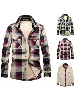 JSPOYOU Sherpa Fleece Lined Winter Coat for Men Big and Tall Button Up Western Plaid Shirt Jacket Winter Warm Outerwear