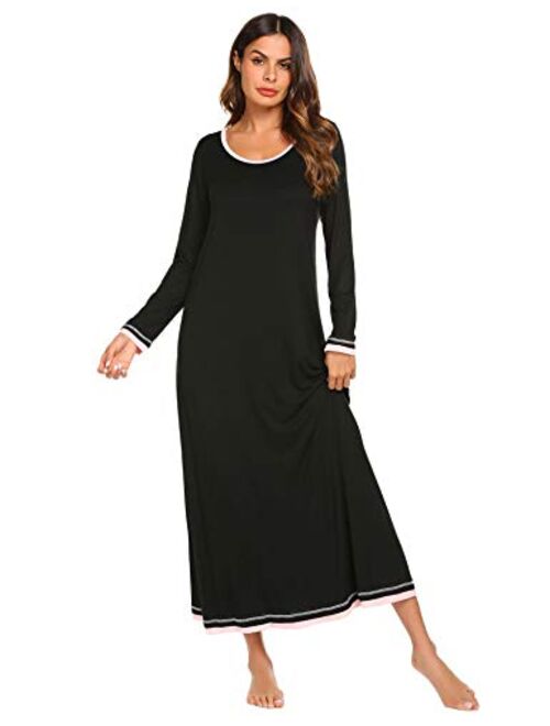 Ekouaer Nightgown Women Long Sleeve Sleepwear Full Lenth Long Nightshirt Soft Loungewear S-XXL