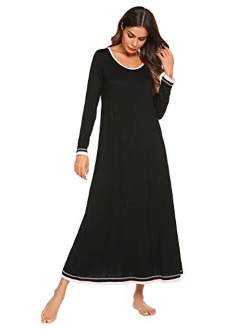 Ekouaer Nightgown Women Long Sleeve Sleepwear Full Lenth Long Nightshirt Soft Loungewear S-XXL