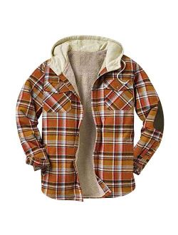 Moxiu Men'S Tops Men's Plaid Hooded Shirts Casual Long Sleeve Hoodie Jacket Flannel Lined Lightweight Plaid Shirt Jackets Coat