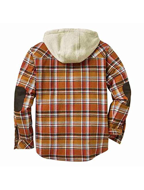 Moxiu Men'S Tops Men's Plaid Hooded Shirts Casual Long Sleeve Hoodie Jacket Flannel Lined Lightweight Plaid Shirt Jackets Coat