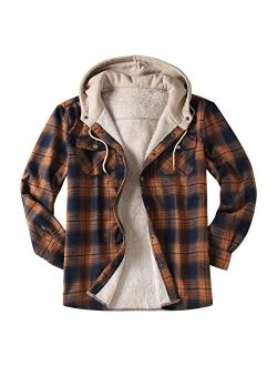 Generic Men's Camp Night Berber Lined Hooded Flannel Shirt Jacket Button Down Poplin Padded Hoodies Thermal Sherpa Plaid Jackets