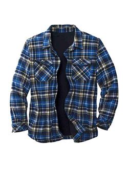 Goddessvan Winter Jackets for Men Warm Fleece Lined Plaid Shirt Plus Size Lapel Button Down Mens Flannel Shirts Coats