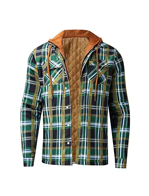Guine Flannel Jacket for Men,Sherpa Lined Flannel Shirt Jacket,Hooded Long Sleeve Rugged Plaid Zip Up Jacket,Gifts for Guys