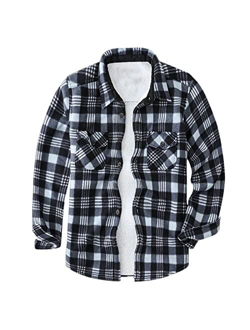 Buy Qwentmtnty Men's Warm Sherpa Fleece Lined Plaid Flannel Shirt ...