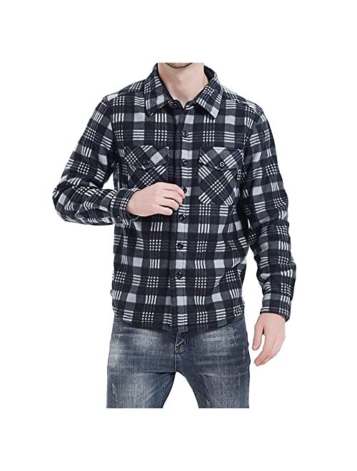 Qwentmtnty Men's Warm Sherpa Fleece Lined Plaid Flannel Shirt Jacket Thermal Thick Casual Button Up Long Sleeve Shirts with Pockets