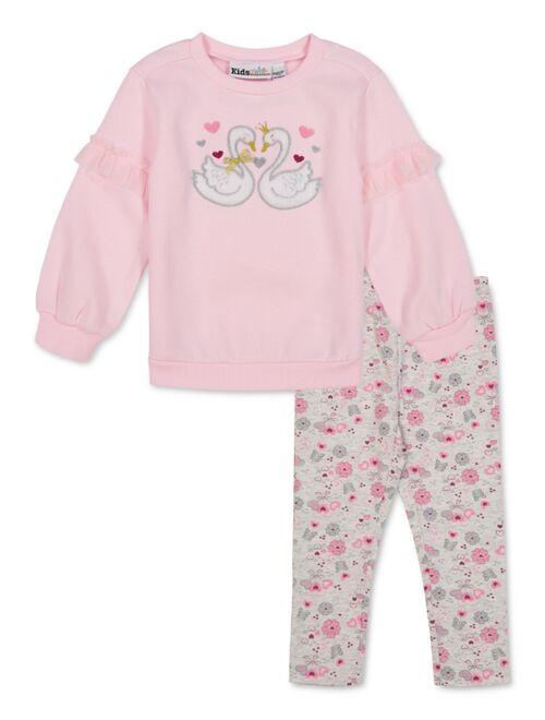 Kids Headquarters Baby Girls 2-Pc. Ruffle-Trim Fleece Tunic & Floral Leggings Set