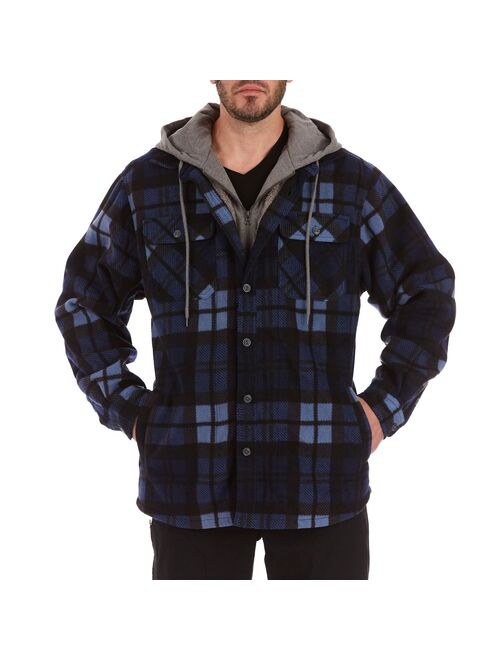 Men's Smith's Workwear Plaid Sherpa-Lined Microfleece Hooded Shirt Jacket