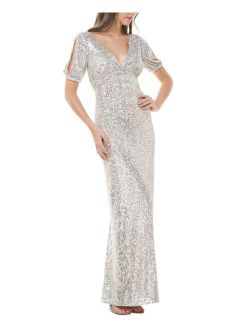 JS Collections Embellished Split-Sleeve Gown