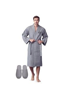 LOTUS LINEN SPA Cotton Bath Robe for Men - Luxury Soft Waffle Robe Men