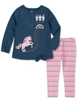 Baby Girls Unicorn Tie-Front Top and Striped Leggings Set