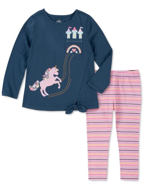 Kids Headquarters Baby Girls Unicorn Tie-Front Top and Striped Leggings Set