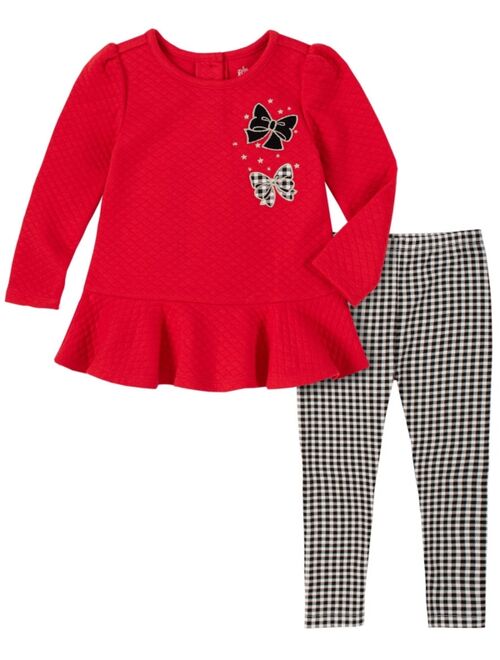 Kids Headquarters Baby Girls Quilted Peplum Tunic and Check Leggings, 2 Piece Set