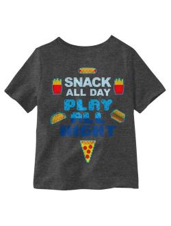 Hybrid Toddler Boys Snack All Day Play All Night in this Graphic T-shirt