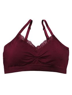 Seamless V-Neck with Lace Bra, Full Size, Beaujolais