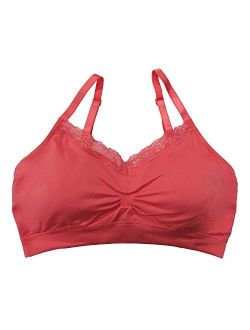 Seamless V-Neck with Lace Bra, Full Size, Coral