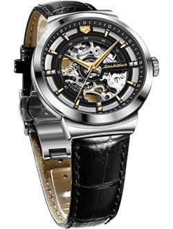 Automatic Men Watch Skeleton Mechanical Self Winding Business Luxury Leather Strap Luminous Waterproof Wrist Watch