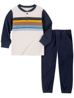 Baby Boys Striped Henley Shirt and Joggers, 2 Piece Set