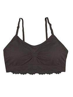 Seamless Lace Back Scoopneck Bra- Charcoal, Full Size