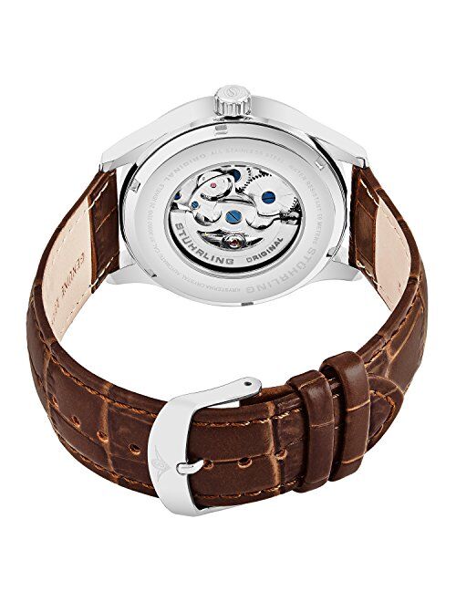 Stuhrling Men's Automatic Skeleton Dress Watch Genuine Leather Band with self Winding Mechanical Movement