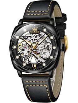Skeleton Square Design Watches for Mens Luxury Automatic Mechanical Watch Leather Strap Waterproof Luminous Wrist Watch