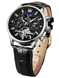Men Skeleton Watch Automatic Luxury Mechanical Wrist Watches Leather Strap Dress Casual Moon Phase Luminous Waterproof