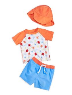 Baby Boys 3-Pc. Critters Hat, Rash Guard & Swim Trunks Set, Created for Macy's
