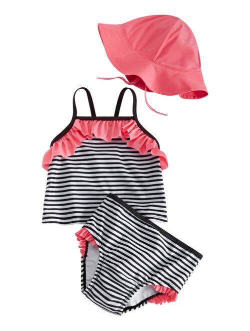 First Impressions Baby Girls 3-Pc. Striped Tankini & Hat Set, Created for Macy's