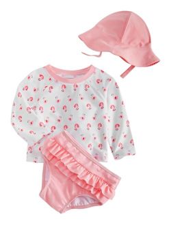 Baby Girls 3-Pc. Flamingo Hat, Rash Guard & Swim Bottoms Set, Created for Macy's