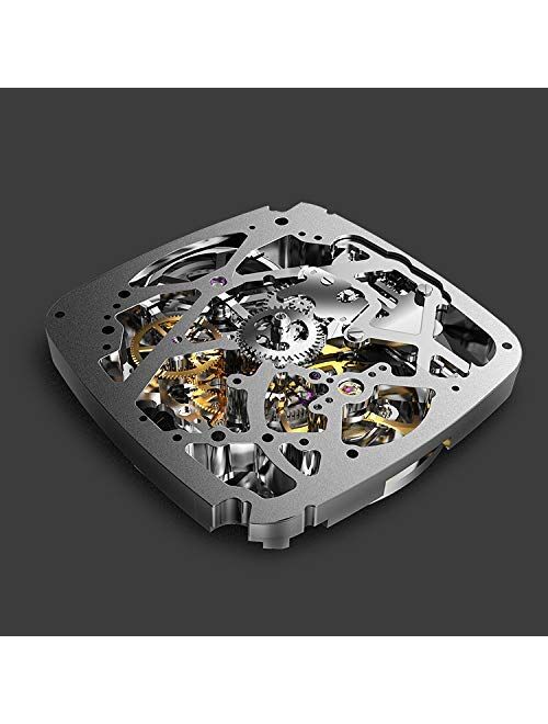 Cigadesign CIGA Design Z Series Automatic Mechanical Watch, Skeleton Stainless Steel Analog Silver Wristwatch Tonneau Sapphire Crystal for Men Women with Leather and Sili