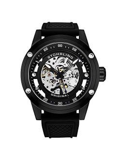 Mens Automatic Watch Skeleton Stainless Steel Self Winding Dress Watch with Rubber Strap 50MM