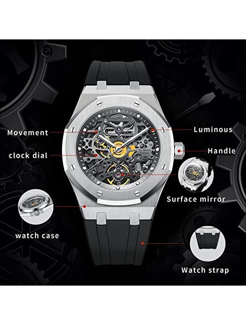 Redhai Automatic Mechanical Watch Skeleton Stainless 50M Waterproof Anti Shock Casual Diver Men Wrist Watch Sterling Watches Chronograph Analog Business Casual Fashion Ad