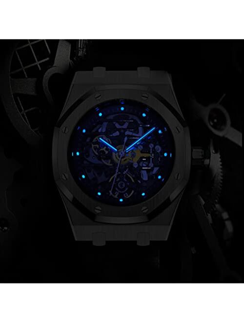Redhai Automatic Mechanical Watch Skeleton Stainless 50M Waterproof Anti Shock Casual Diver Men Wrist Watch Sterling Watches Chronograph Analog Business Casual Fashion Ad