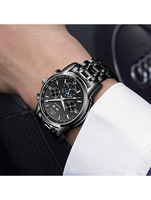 OLEVS Mens Automatic Watches Skeleton Mechanical Self Winding Luxury Dress Wrist Watch Moon Phase Day Date Waterproof Luminous Two Tone Watches Gifts