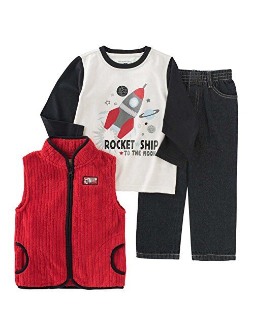 Kids Headquarters Infant Toddler Boys 3 Piece Rocket Ship Shirt Pants Vest