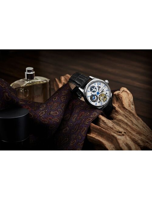 Stuhrling Men's Black Leather Strap Watch 43mm