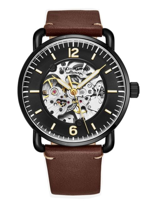 Stuhrling Men's Brown Leather Strap Watch 42mm