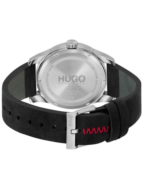 HUGO Men's #Skeleton Black Leather Strap Watch 44mm