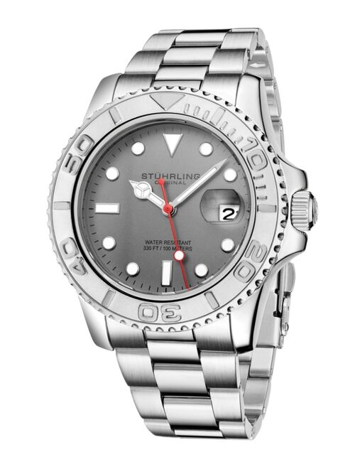 Stuhrling Men's Diver Silver-Tone Link Bracelet Watch 42mm