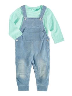Baby Boys 2-Pc. Long-Sleeve Indigo T-Shirt & Moto Overall Set, Created for Macy's