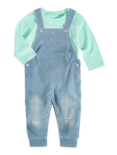 First Impressions Baby Boys 2-Pc. Long-Sleeve Indigo T-Shirt & Moto Overall Set, Created for Macy's