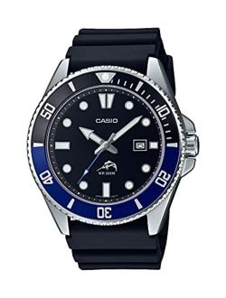 Men's Stainless Steel Quartz Sport Dive Watch with Plastic Strap, Black, 26 (Model: MDV106B-1A1V)