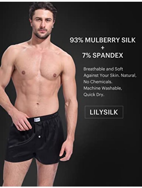 LilySilk Silk Boxers Mens Breathable Real Mulberry Underwear 6A Grade Royal Shorts Combo Pack, Silk Sleep Lounge Bottoms