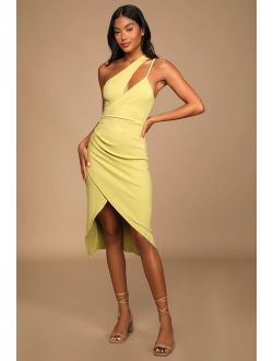 Just My Type Lime Green Ribbed Asymmetrical One-Shoulder Dress