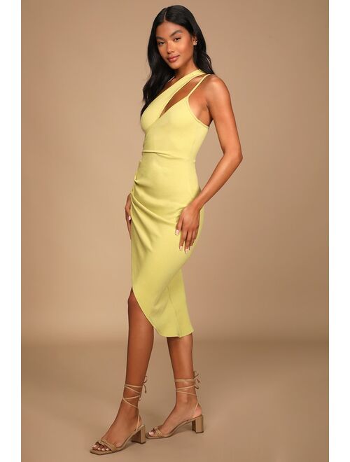 Lulus Just My Type Lime Green Ribbed Asymmetrical One-Shoulder Dress