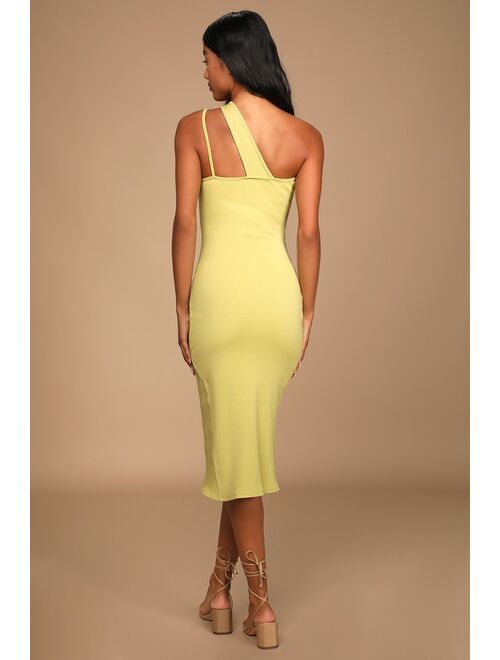 Lulus Just My Type Lime Green Ribbed Asymmetrical One-Shoulder Dress