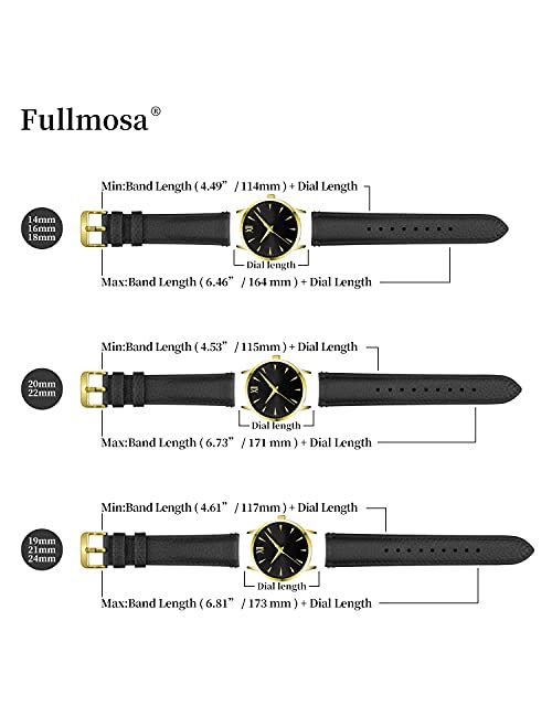 9 Colors for Quick Release Leather Watch Band, Fullmosa LitChic Genuine Leather Watch Strap 14mm, 16mm, 18mm, 19mm, 20mm, 21mm, 22mm or 24mm