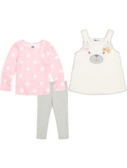 Toddler Girls Printed T-shirt, Sherpa Pinafore and Leggings Set, 3 Piece