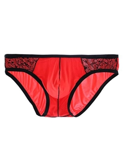 WINDAY Men Briefs Lace Silk Low Rise Bikini Briefs and Breathable Underwear B162